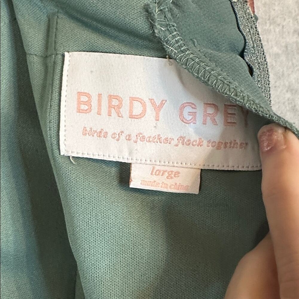 Birds Grey Elegant Strapless Green Dress with Shawl size large - Picture 9 of 9
